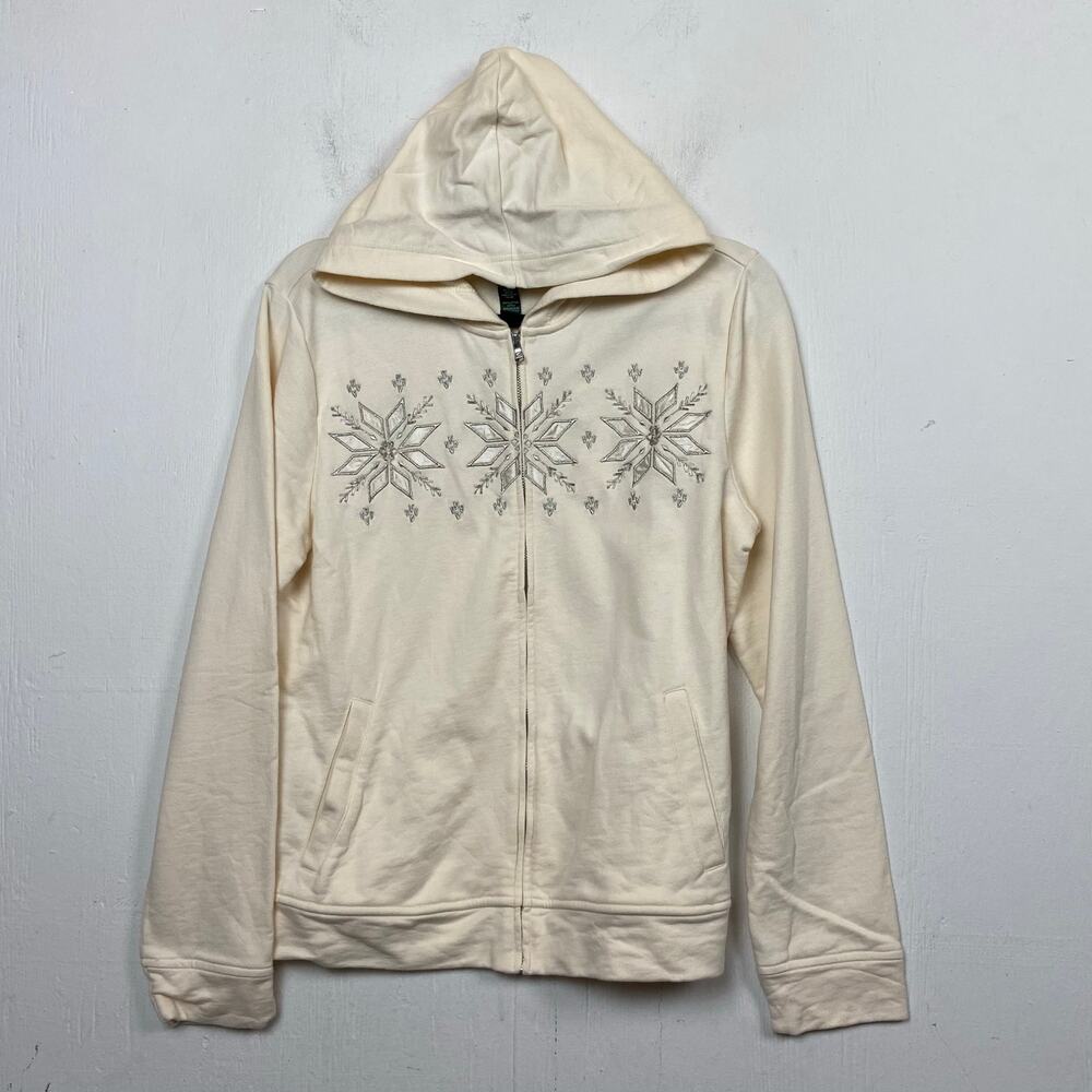 Lauren Ralph Lauren Women's Ivory Snowflake Sparkle Embroidered Hoodie Large - Picture 2 of 10